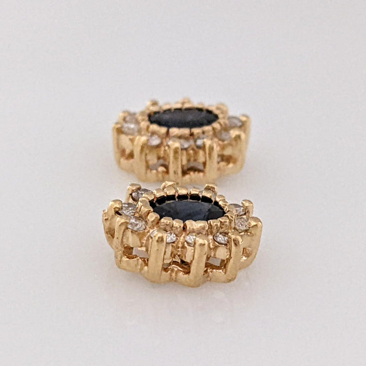 14K SAPPHIRE OVAL 4X5 (2) WITH .35 DIAMOND TOTAL WEIGHT (20) ESTATE EARRINGS 2.7 GRAMS