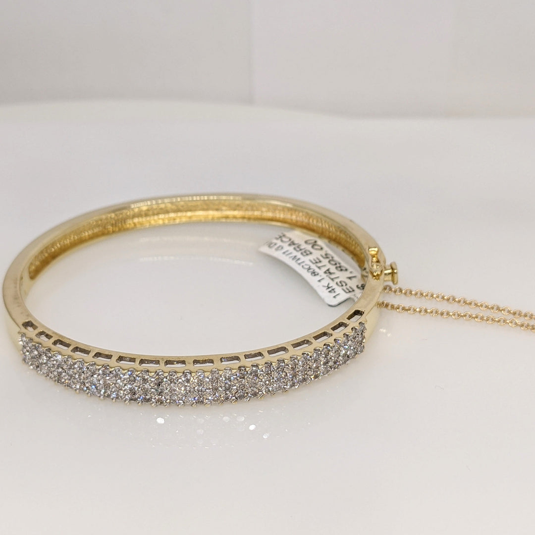 14K 1.80 CARAT TOTAL WEIGHT I1 G DIAMOND ROUND (90) ESTATE BANGLE BRACELET 20.7 GRAMS