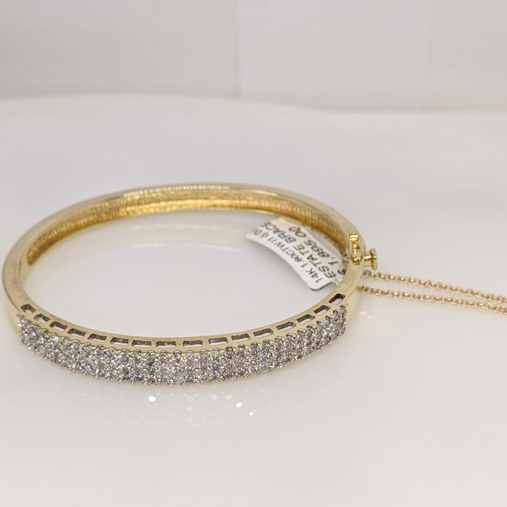 14K 1.80 CARAT TOTAL WEIGHT I1 G DIAMOND ROUND (90) ESTATE BANGLE BRACELET 20.7 GRAMS
