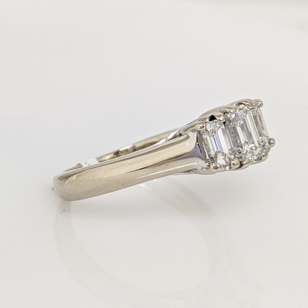 14K WHITE 1.00 CARAT TOTAL WEIGHT VS1 F DIAMOND EMERALD CUT (3) ESTATE TRINITY RING 5.0 GRAMS