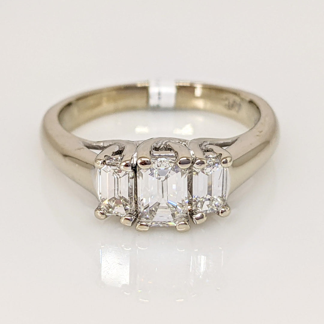14K WHITE 1.00 CARAT TOTAL WEIGHT VS1 F DIAMOND EMERALD CUT (3) ESTATE TRINITY RING 5.0 GRAMS