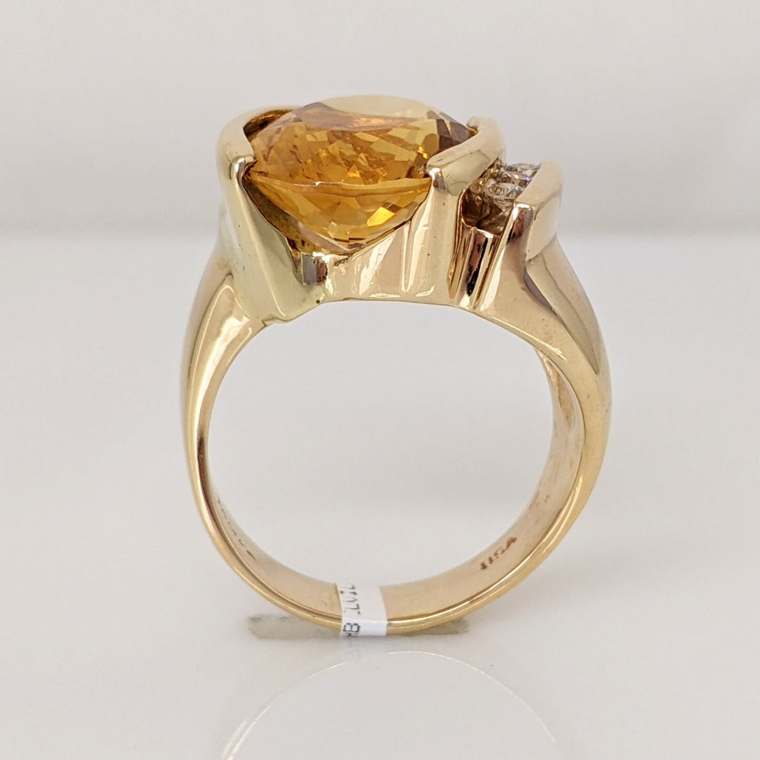 14K CITRINE OVAL 12X14 WITH .10 DIAMOND TOTAL WEIGHT (3) ROUND ESTATE RING 11.6 GRAMS