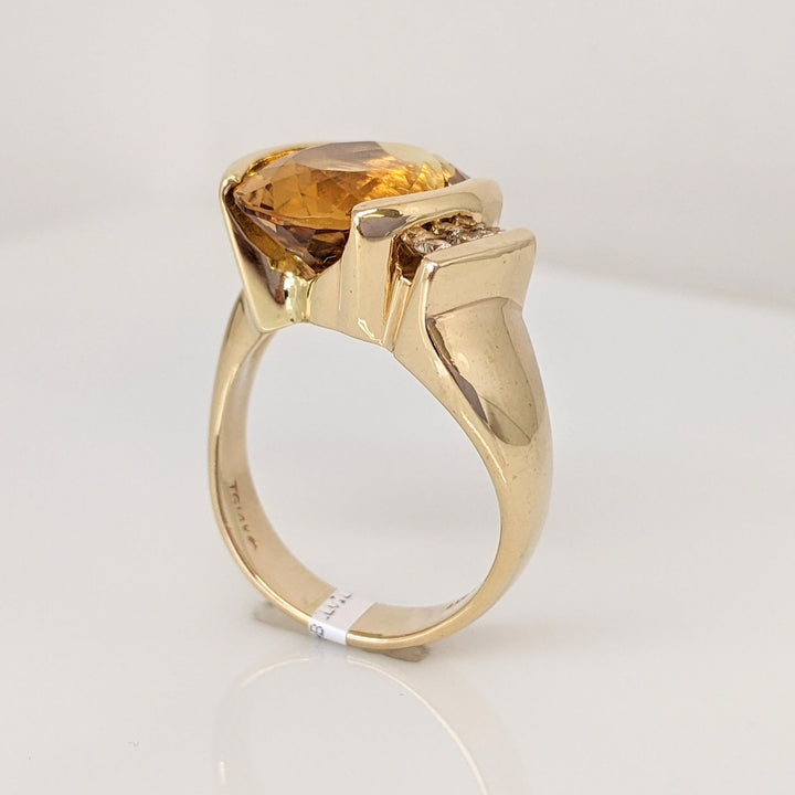 14K CITRINE OVAL 12X14 WITH .10 DIAMOND TOTAL WEIGHT (3) ROUND ESTATE RING 11.6 GRAMS