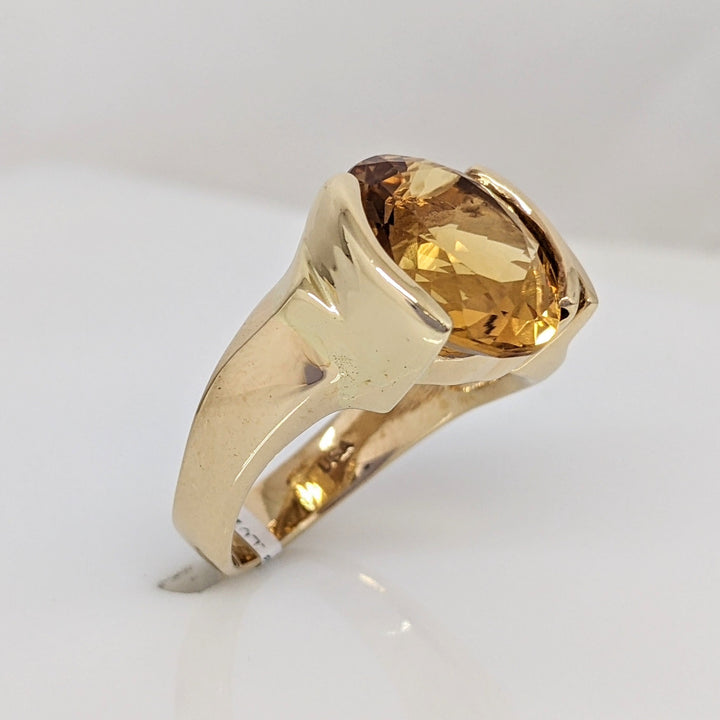 14K CITRINE OVAL 12X14 WITH .10 DIAMOND TOTAL WEIGHT (3) ROUND ESTATE RING 11.6 GRAMS