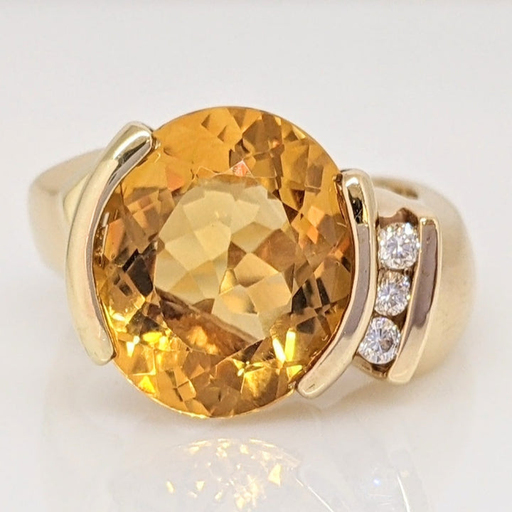 14K CITRINE OVAL 12X14 WITH .10 DIAMOND TOTAL WEIGHT (3) ROUND ESTATE RING 11.6 GRAMS