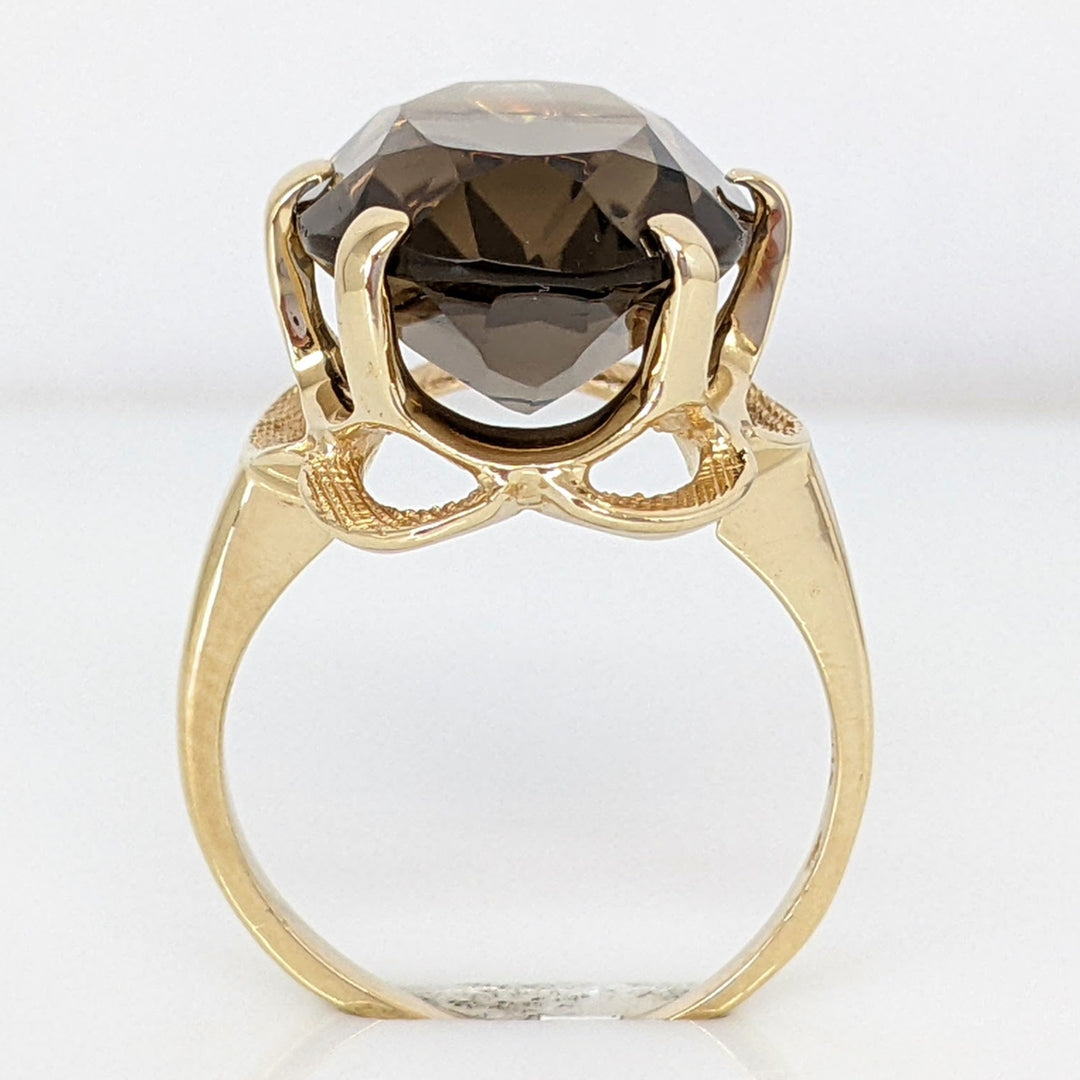 10K SMOKEY QUARTZ OVAL 13X18 WITH SCALLOPED TRIM ESTATE RING 6.4 GRAMS