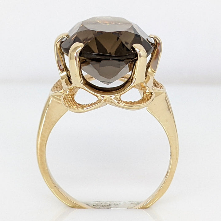 10K SMOKEY QUARTZ OVAL 13X18 WITH SCALLOPED TRIM ESTATE RING 6.4 GRAMS