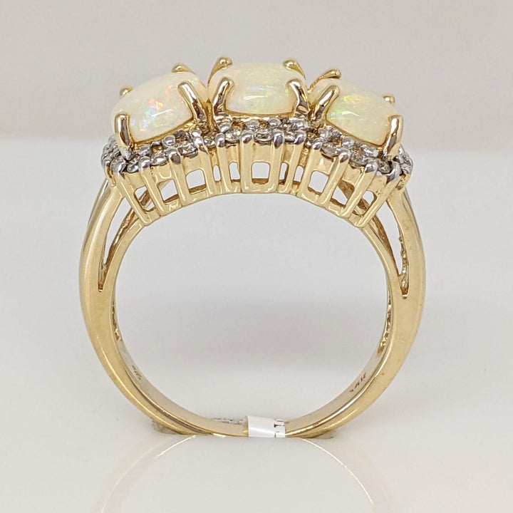 14K OPAL OVAL (3) 6X8 WITH MELEE HALO ESTATE RING 5.5 GRAMS