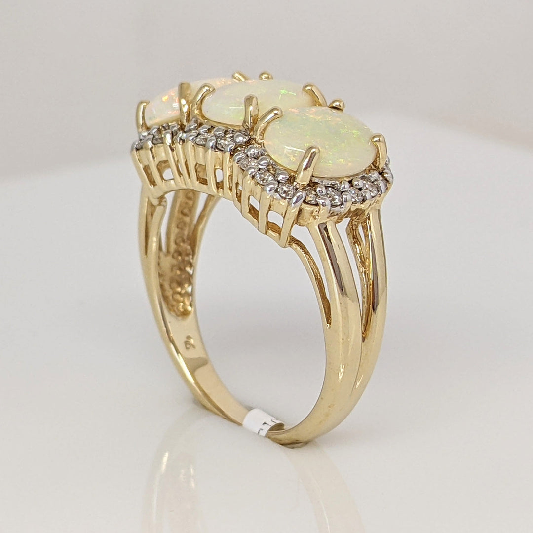 14K OPAL OVAL (3) 6X8 WITH MELEE HALO ESTATE RING 5.5 GRAMS