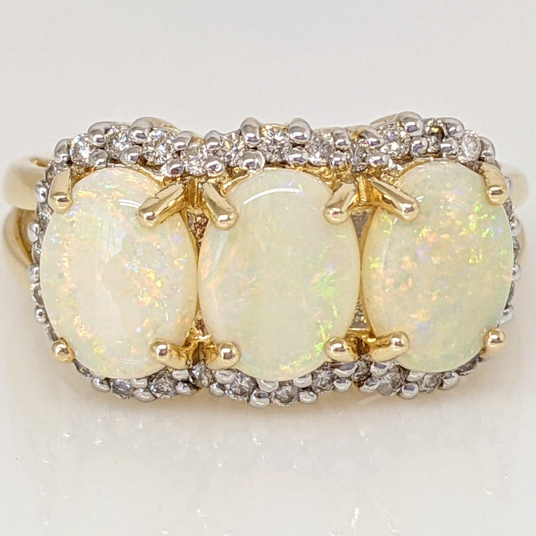 14K OPAL OVAL (3) 6X8 WITH MELEE HALO ESTATE RING 5.5 GRAMS