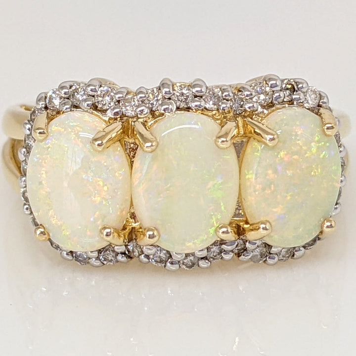 14K OPAL OVAL (3) 6X8 WITH MELEE HALO ESTATE RING 5.5 GRAMS