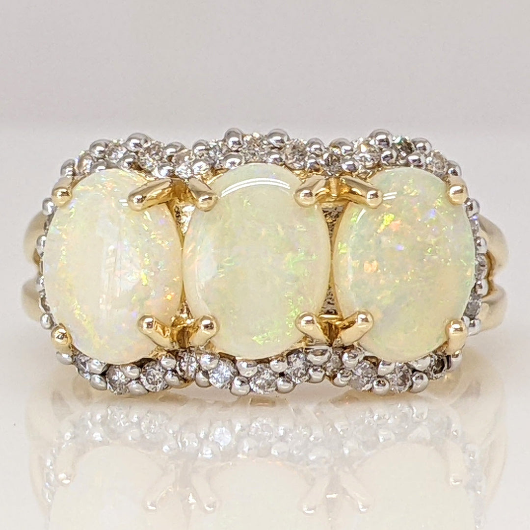 14K OPAL OVAL (3) 6X8 WITH MELEE HALO ESTATE RING 5.5 GRAMS