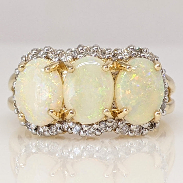 14K OPAL OVAL (3) 6X8 WITH MELEE HALO ESTATE RING 5.5 GRAMS