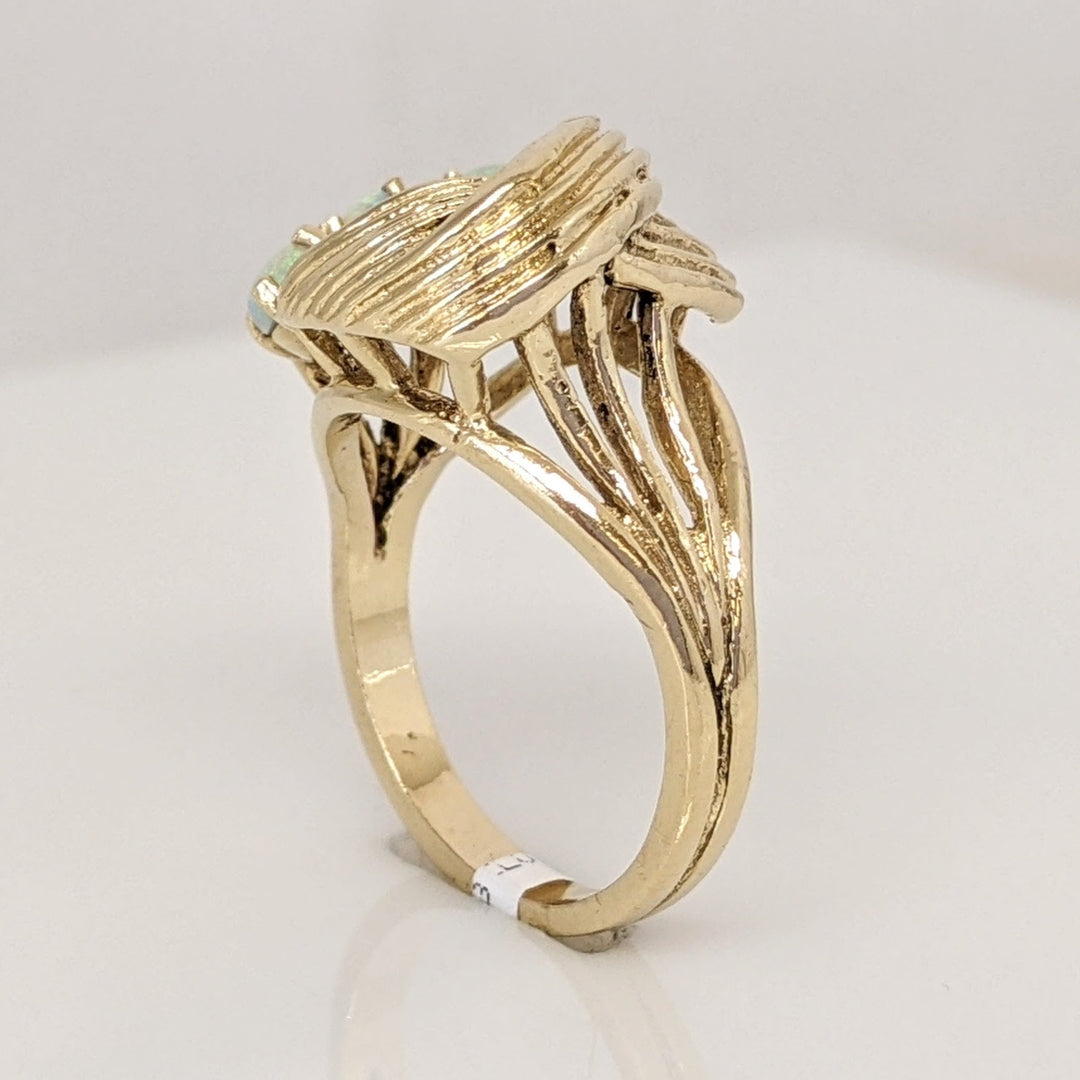 14K OPAL OVAL (3) 3X5 ESTATE SWIRL DESIGN RING 5.4 GRAMS