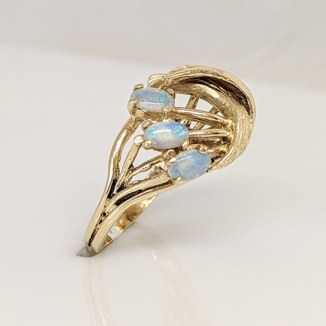 14K OPAL OVAL (3) 3X5 ESTATE SWIRL DESIGN RING 5.4 GRAMS