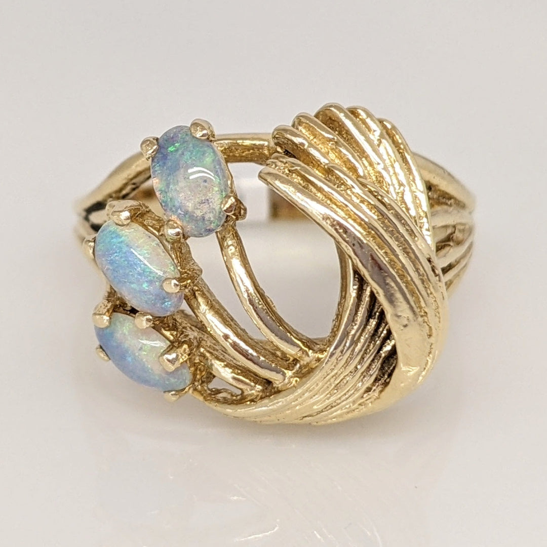 14K OPAL OVAL (3) 3X5 ESTATE SWIRL DESIGN RING 5.4 GRAMS