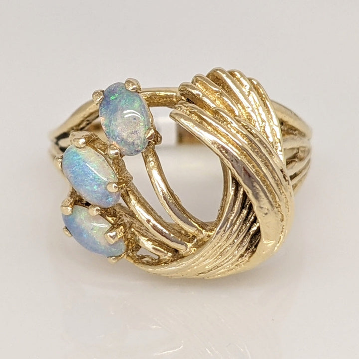 14K OPAL OVAL (3) 3X5 ESTATE SWIRL DESIGN RING 5.4 GRAMS