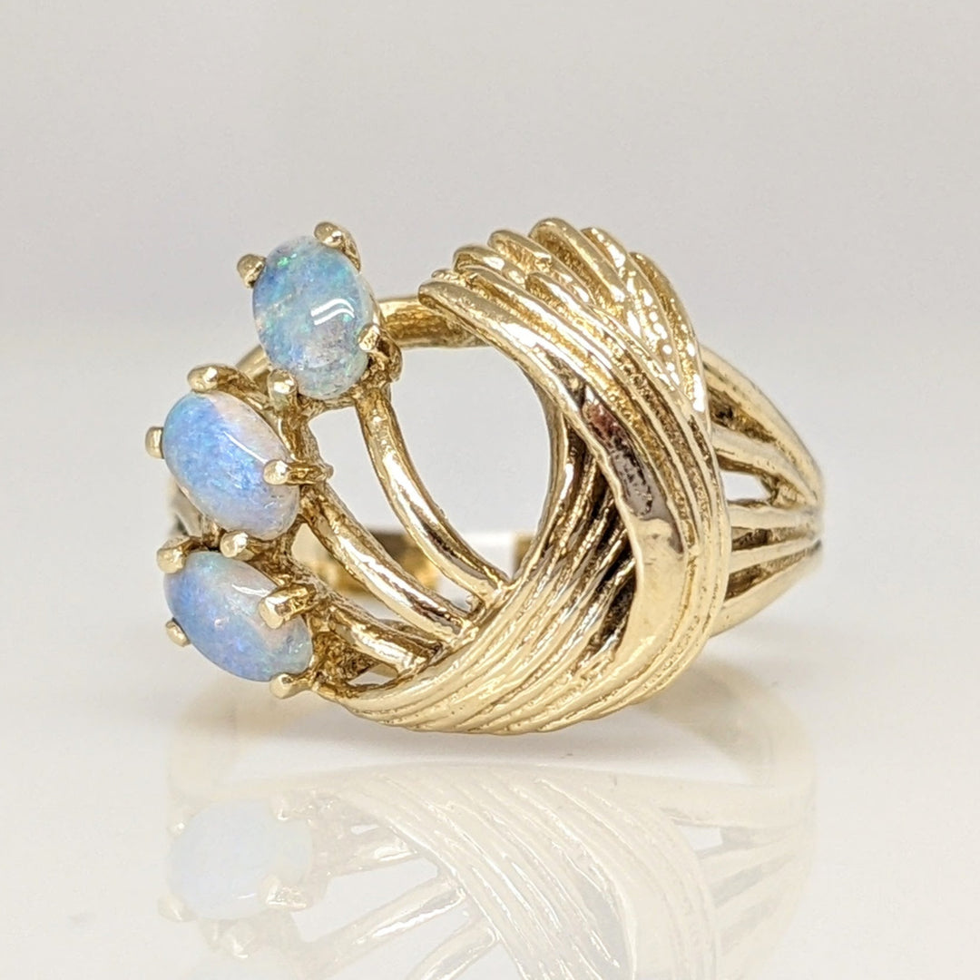 14K OPAL OVAL (3) 3X5 ESTATE SWIRL DESIGN RING 5.4 GRAMS