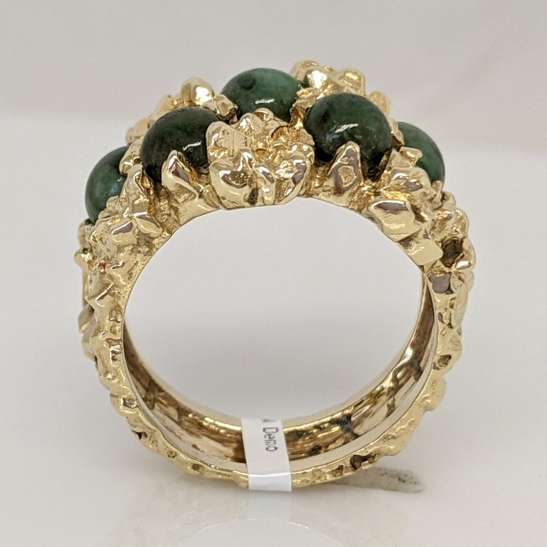 14K JADE ROUND BEAD (5) 5MM NUGGET STYLE ESTATE RING 9.5 GRAMS