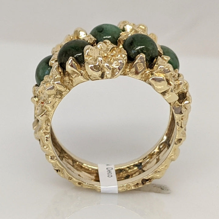 14K JADE ROUND BEAD (5) 5MM NUGGET STYLE ESTATE RING 9.5 GRAMS