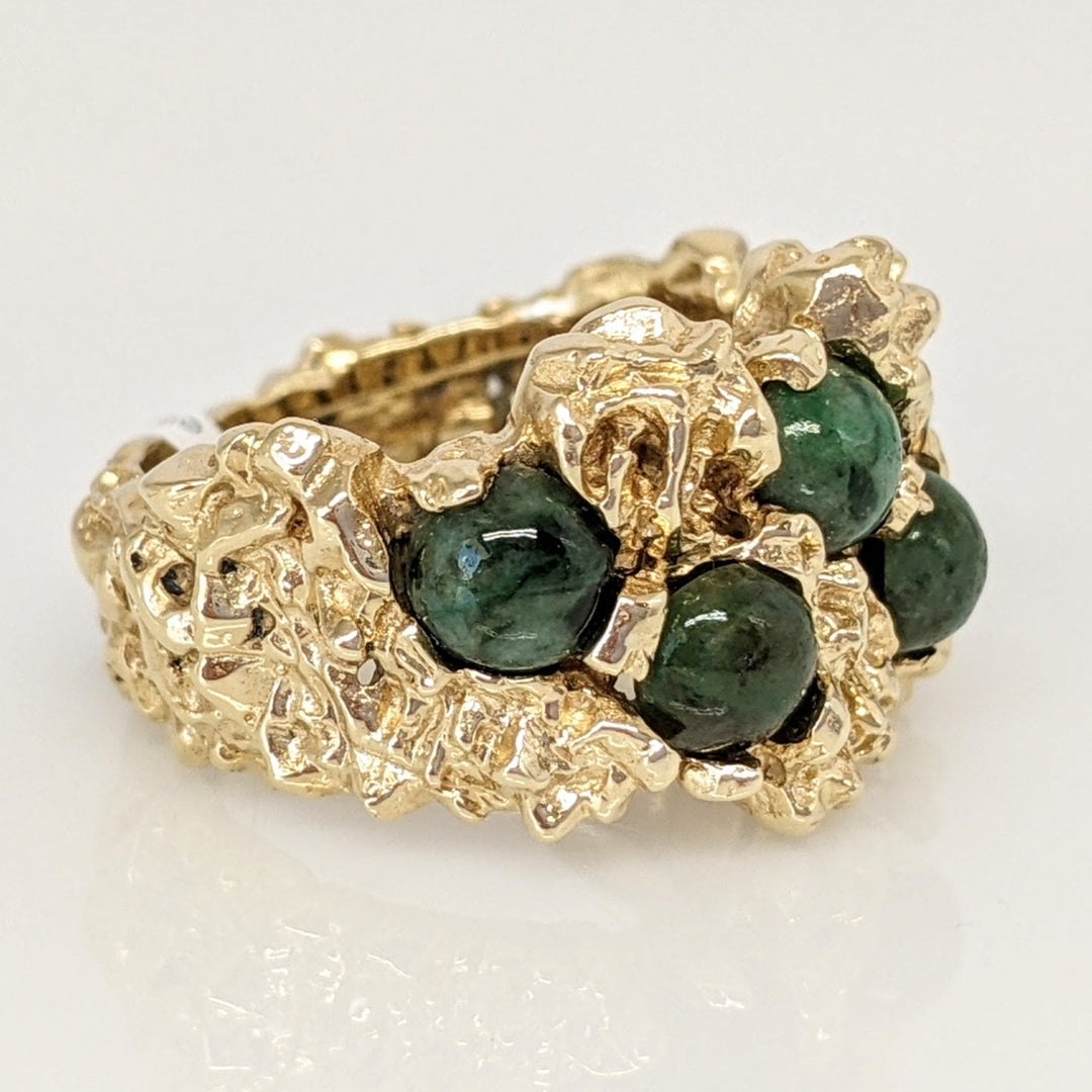 14K JADE ROUND BEAD (5) 5MM NUGGET STYLE ESTATE RING 9.5 GRAMS