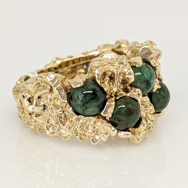 14K JADE ROUND BEAD (5) 5MM NUGGET STYLE ESTATE RING 9.5 GRAMS