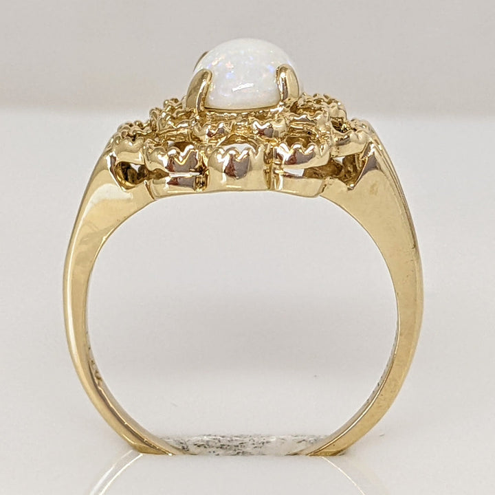 14K OPAL OVAL 6X8 CABOCHON OPEN TOP ESTATE RING 2.9 GRAMS