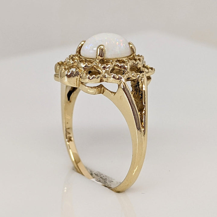 14K OPAL OVAL 6X8 CABOCHON OPEN TOP ESTATE RING 2.9 GRAMS