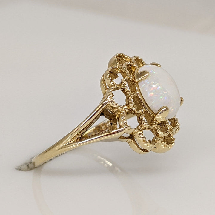 14K OPAL OVAL 6X8 CABOCHON OPEN TOP ESTATE RING 2.9 GRAMS