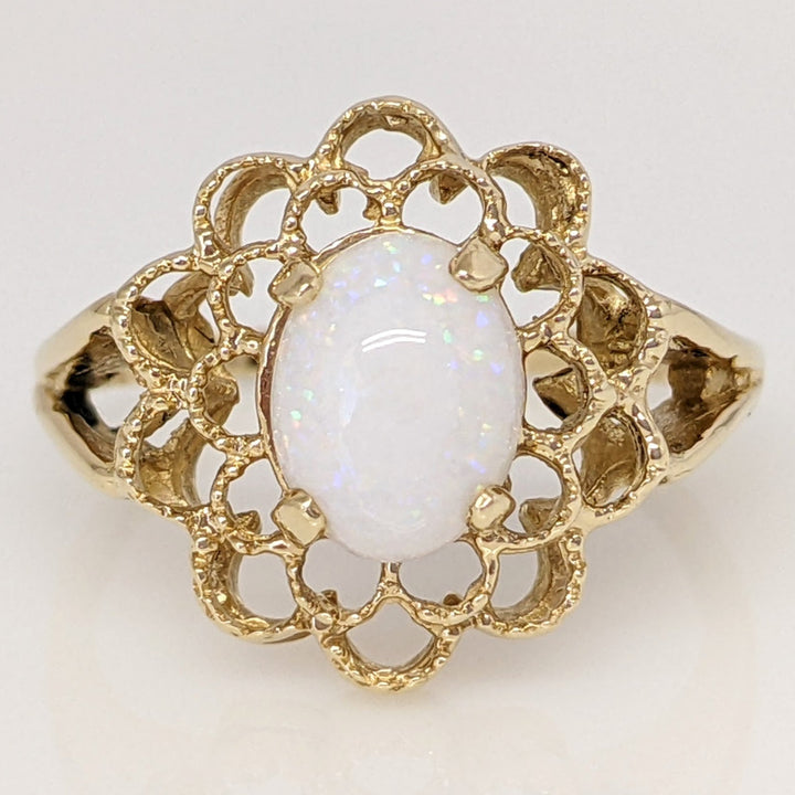 14K OPAL OVAL 6X8 CABOCHON OPEN TOP ESTATE RING 2.9 GRAMS