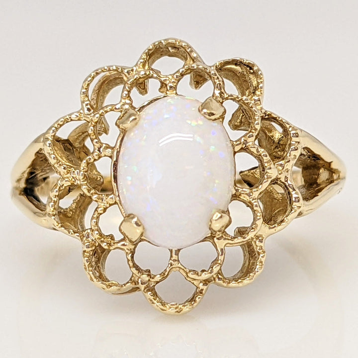 14K OPAL OVAL 6X8 CABOCHON OPEN TOP ESTATE RING 2.9 GRAMS