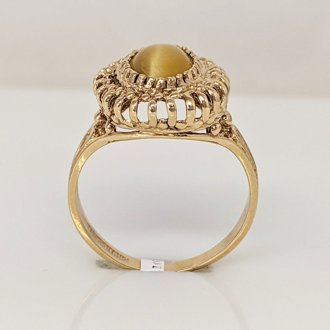 14K TIGER EYE OVAL 5X7 MULTI-PRONG TRIM ESTATE RING 3.0 GRAMS