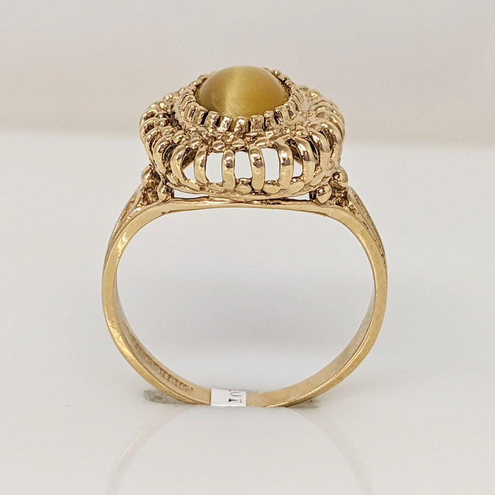 14K TIGER EYE OVAL 5X7 MULTI-PRONG TRIM ESTATE RING 3.0 GRAMS