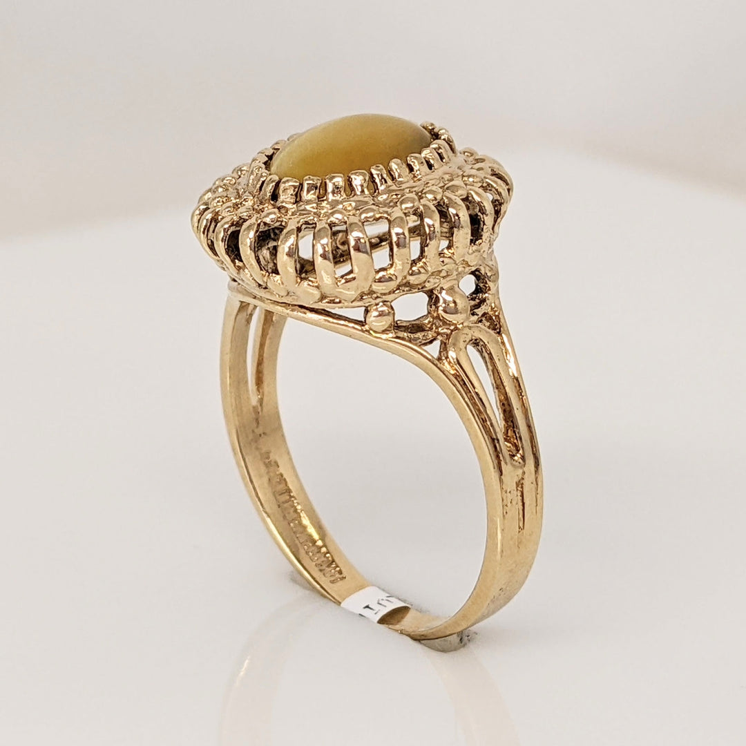 14K TIGER EYE OVAL 5X7 MULTI-PRONG TRIM ESTATE RING 3.0 GRAMS