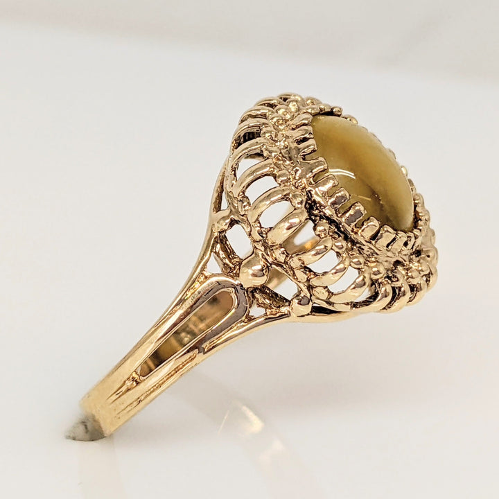 14K TIGER EYE OVAL 5X7 MULTI-PRONG TRIM ESTATE RING 3.0 GRAMS