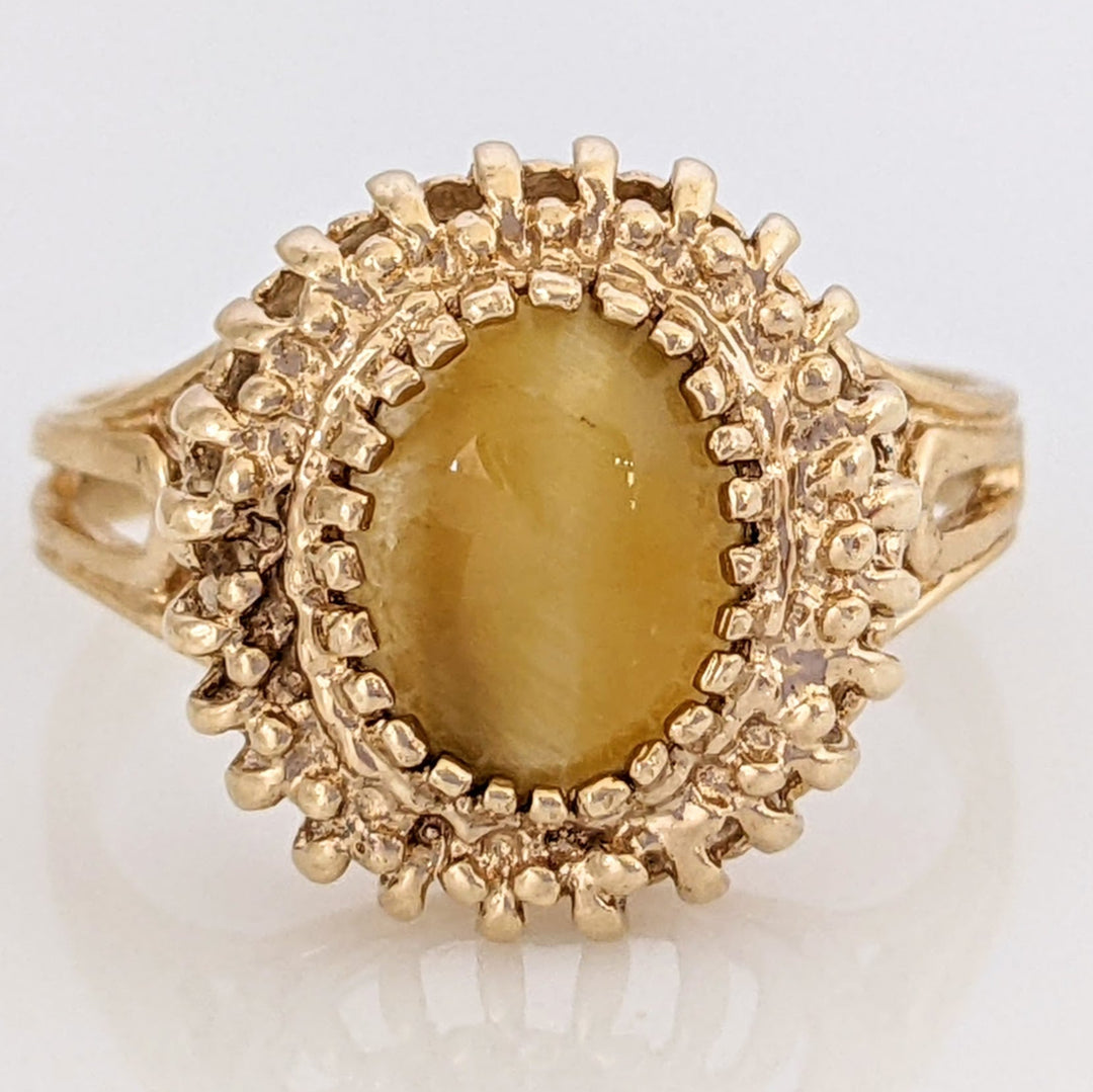 14K TIGER EYE OVAL 5X7 MULTI-PRONG TRIM ESTATE RING 3.0 GRAMS