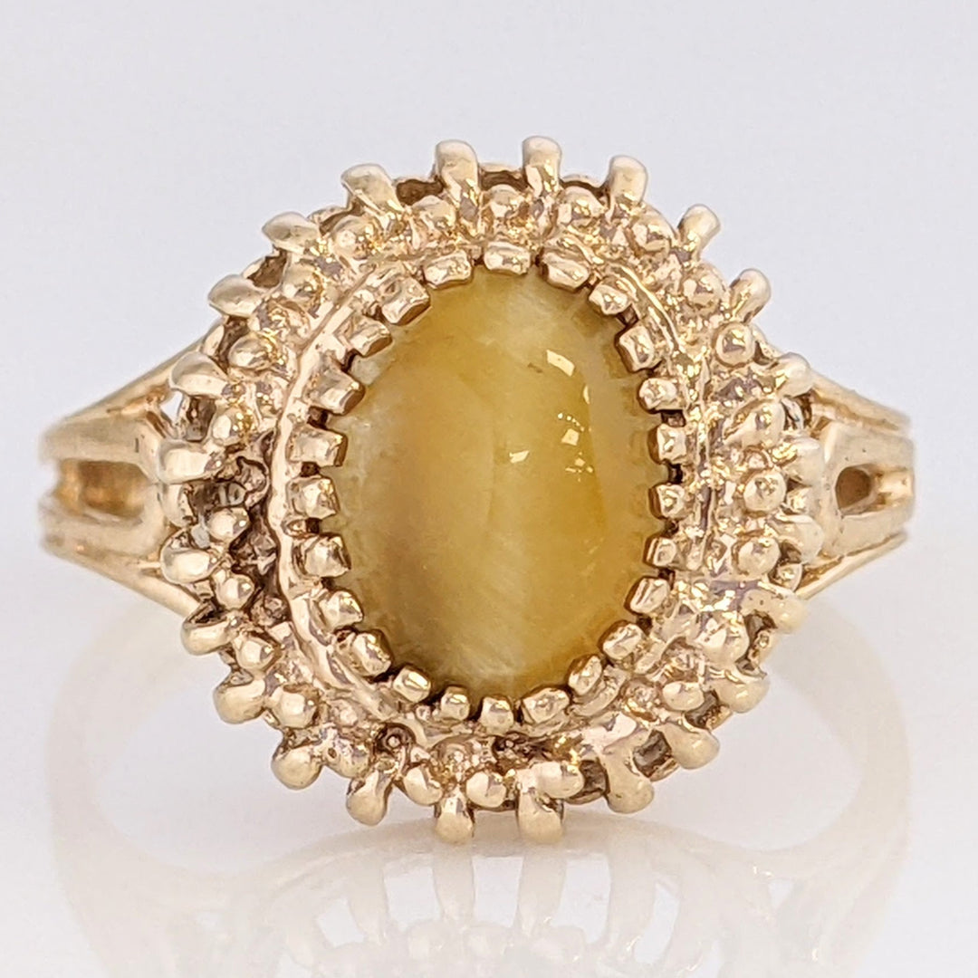 14K TIGER EYE OVAL 5X7 MULTI-PRONG TRIM ESTATE RING 3.0 GRAMS