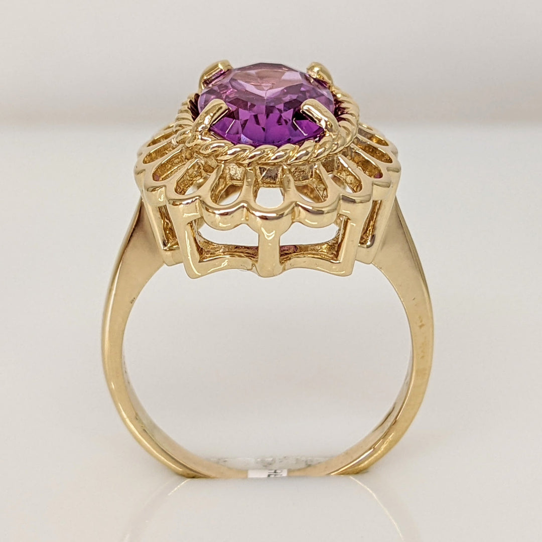 14K AMETHSYT OVAL 7.5X11 FILAGREE TRIM ESTATE RING 5.2 GRAMS