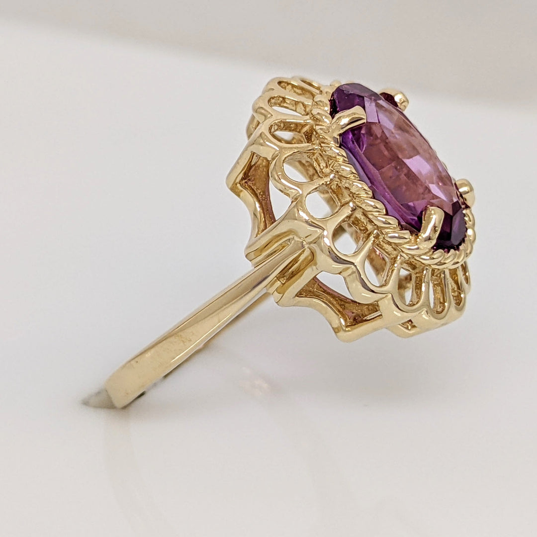 14K AMETHSYT OVAL 7.5X11 FILAGREE TRIM ESTATE RING 5.2 GRAMS