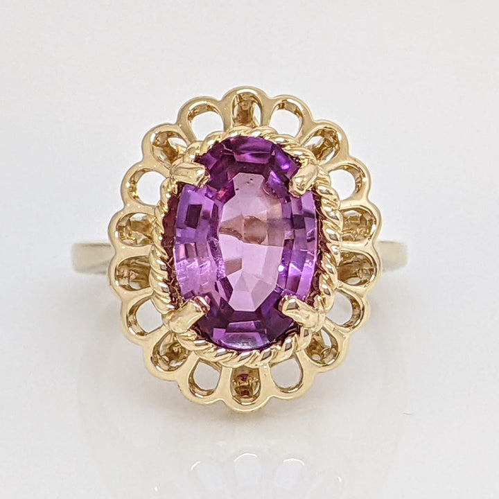 14K AMETHSYT OVAL 7.5X11 FILAGREE TRIM ESTATE RING 5.2 GRAMS