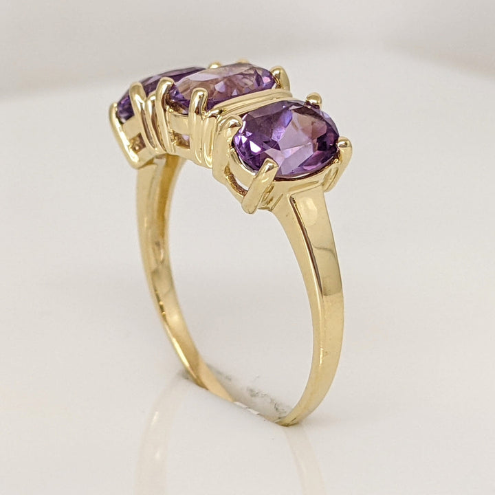 14K AMETHYST OVAL (3) 5X7 ESTATE RING 3.2 GRAMS
