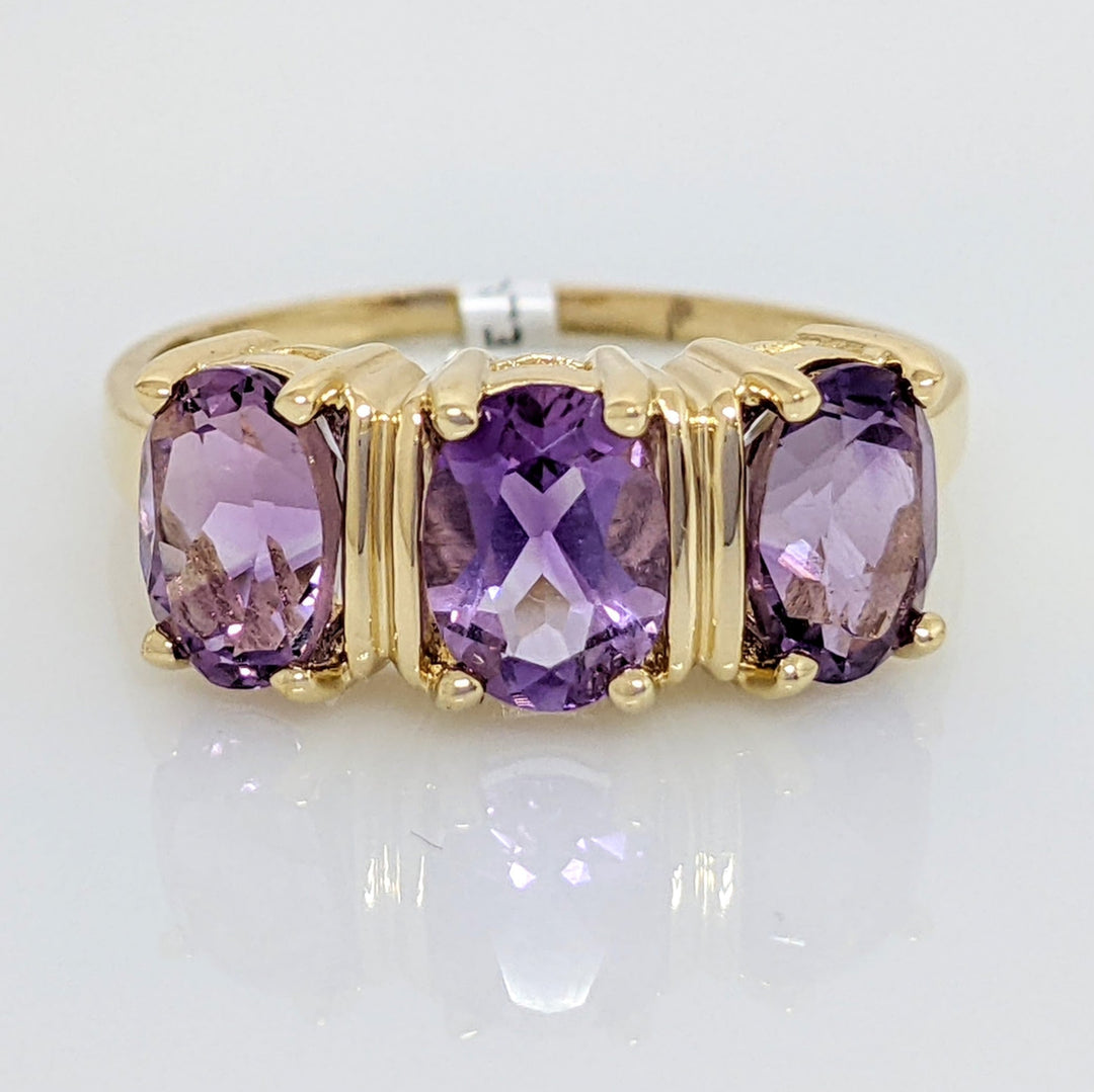 14K AMETHYST OVAL (3) 5X7 ESTATE RING 3.2 GRAMS