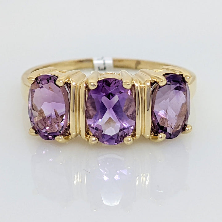 14K AMETHYST OVAL (3) 5X7 ESTATE RING 3.2 GRAMS