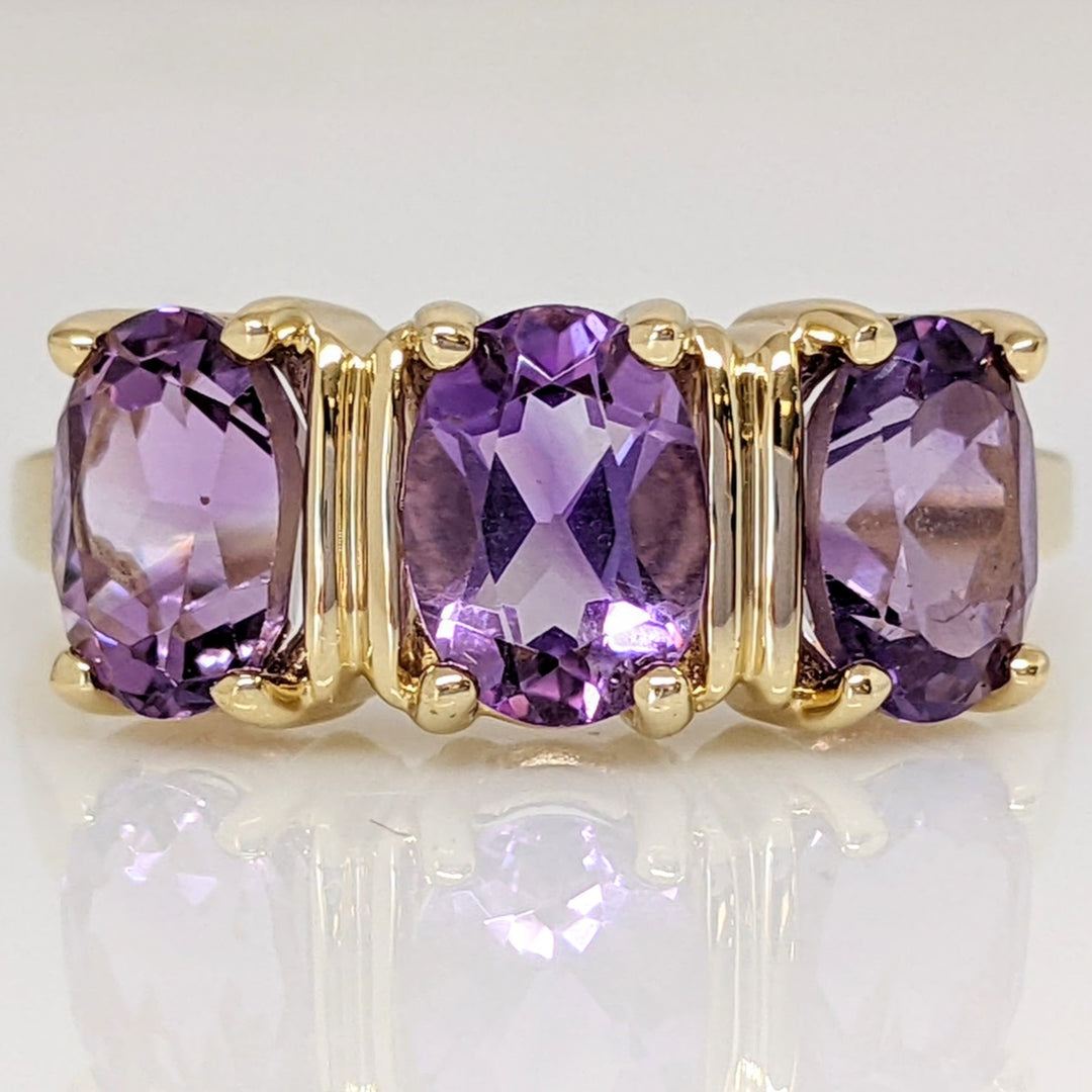 14K AMETHYST OVAL (3) 5X7 ESTATE RING 3.2 GRAMS