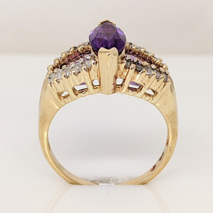 10K AMETHYST MARQUISE 5X10 WITH (2) PEAR SHAPE 4X6 WITH (20) MELEE ESTATE RING 4.0 GRAMS