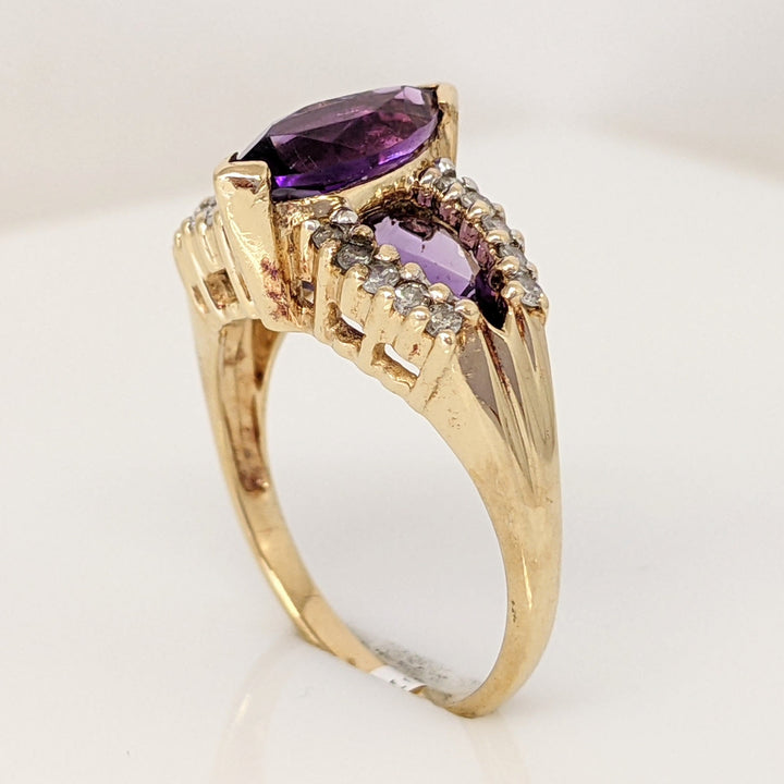 10K AMETHYST MARQUISE 5X10 WITH (2) PEAR SHAPE 4X6 WITH (20) MELEE ESTATE RING 4.0 GRAMS