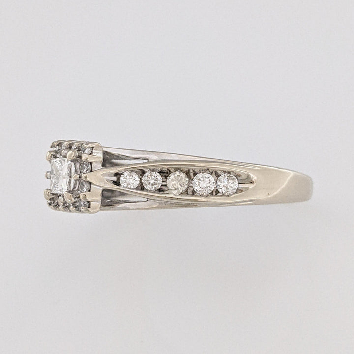 14K WHITE .56 CARAT TOTAL WEIGHT I1 I DIAMOND PRINCESS CUT WITH (22) ROUND ESTATE RING 4.0 GRAMS