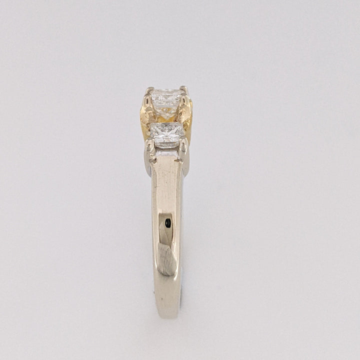 14K TWO-TONE 1.00 CARAT TOTAL WEIGHT  I1 I DIAMOND PRINCESS CUT (3) TRINTIY ESTATE RING 5.2 GRAMS