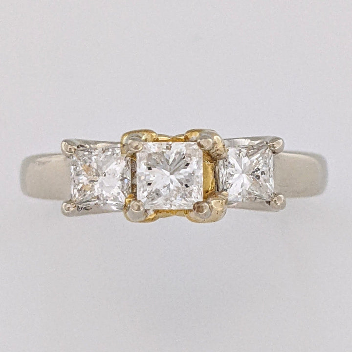 14K TWO-TONE 1.00 CARAT TOTAL WEIGHT  I1 I DIAMOND PRINCESS CUT (3) TRINTIY ESTATE RING 5.2 GRAMS