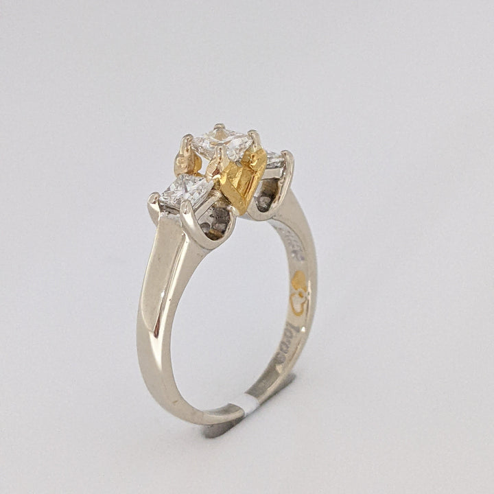 14K TWO-TONE 1.00 CARAT TOTAL WEIGHT  I1 I DIAMOND PRINCESS CUT (3) TRINTIY ESTATE RING 5.2 GRAMS